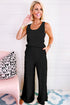 Crinkled U Neck Tank Top and Wide Leg Pants Set